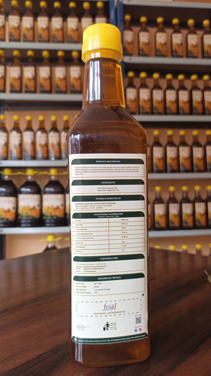 MUSTIVO™ Pure Kachi Ghani Mustard Oil | 100% Traditionally Extracted Sarson Ka Tel | Zero Cholesterol & Trans Fat | Rich in MUFA | Premium Edible Oil - 1 Litre