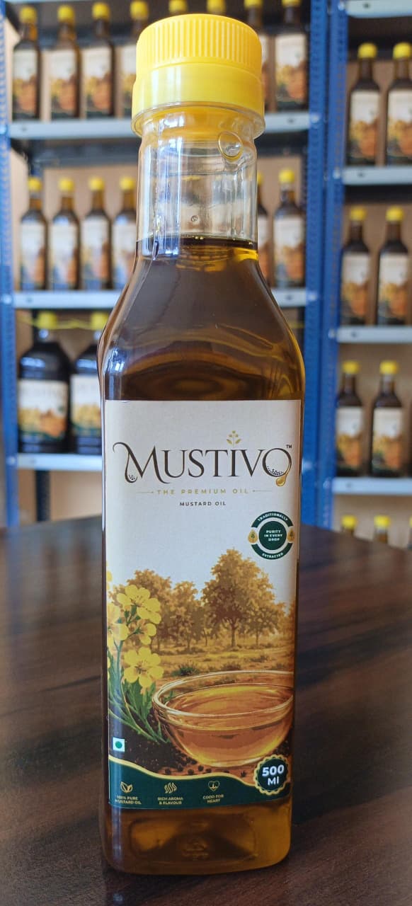 MUSTIVO™ Pure Kachi Ghani Mustard Oil | 100% Traditionally Extracted  Sarson Ka Tel | Zero Cholesterol & Trans Fat | Rich in MUFA | Premium Edible Oil - 500 ML