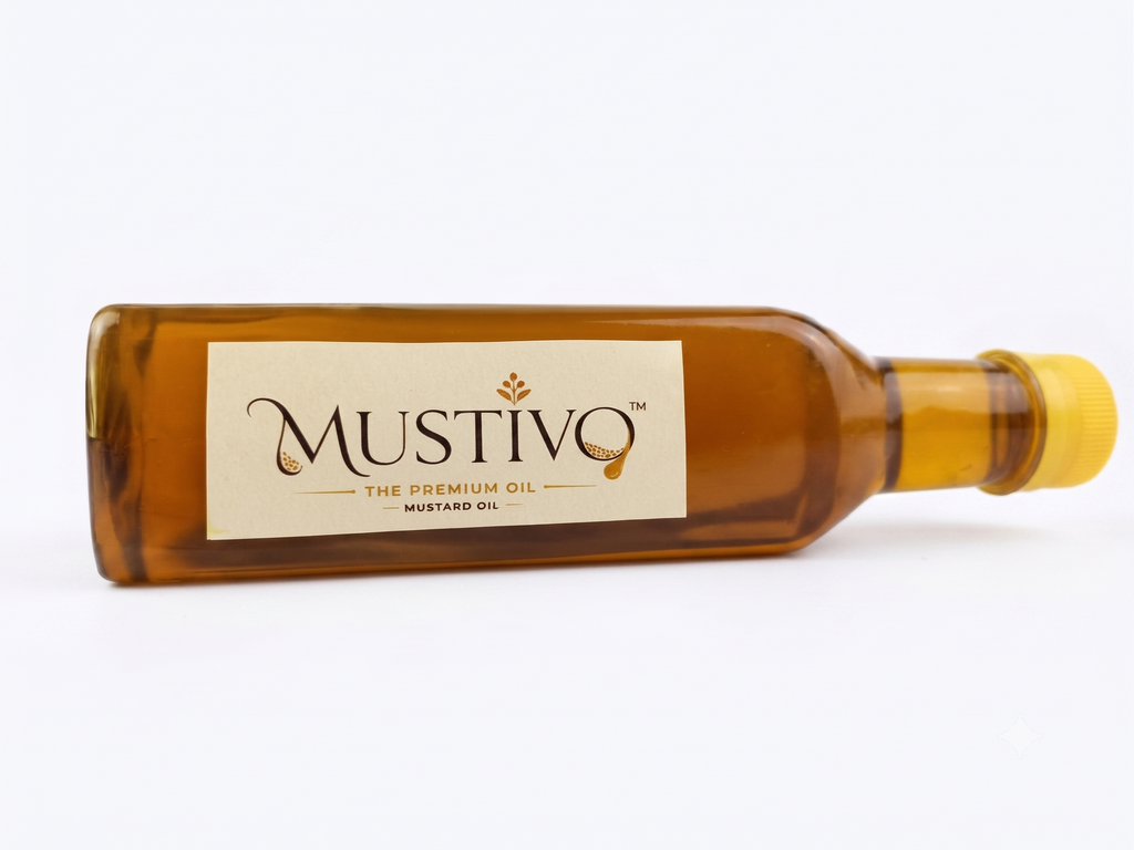 MUSTIVO™ Pure Kachi Ghani Mustard Oil | 100% Traditionally Extracted  Sarson Ka Tel | Zero Cholesterol & Trans Fat | Rich in MUFA | Premium Edible Oil - 500 ML