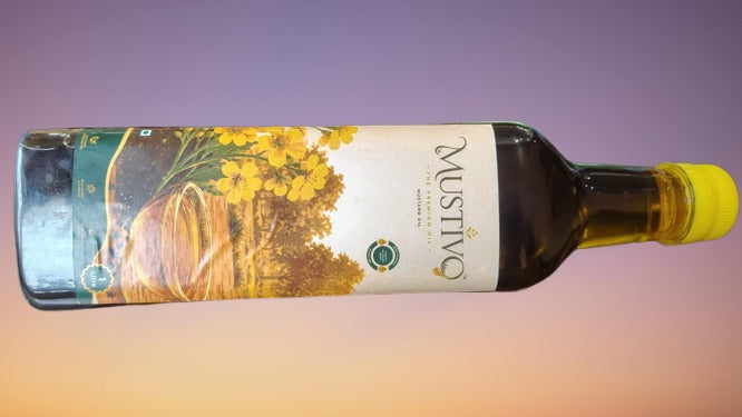 MUSTIVO™ Pure Kachi Ghani Mustard Oil | 100% Traditionally Extracted Sarson Ka Tel | Zero Cholesterol & Trans Fat | Rich in MUFA | Premium Edible Oil - 1 Litre