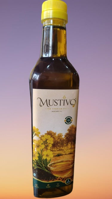 MUSTIVO™ Pure Kachi Ghani Mustard Oil | 100% Traditionally Extracted Sarson Ka Tel | Zero Cholesterol & Trans Fat | Rich in MUFA | Premium Edible Oil - 1 Litre