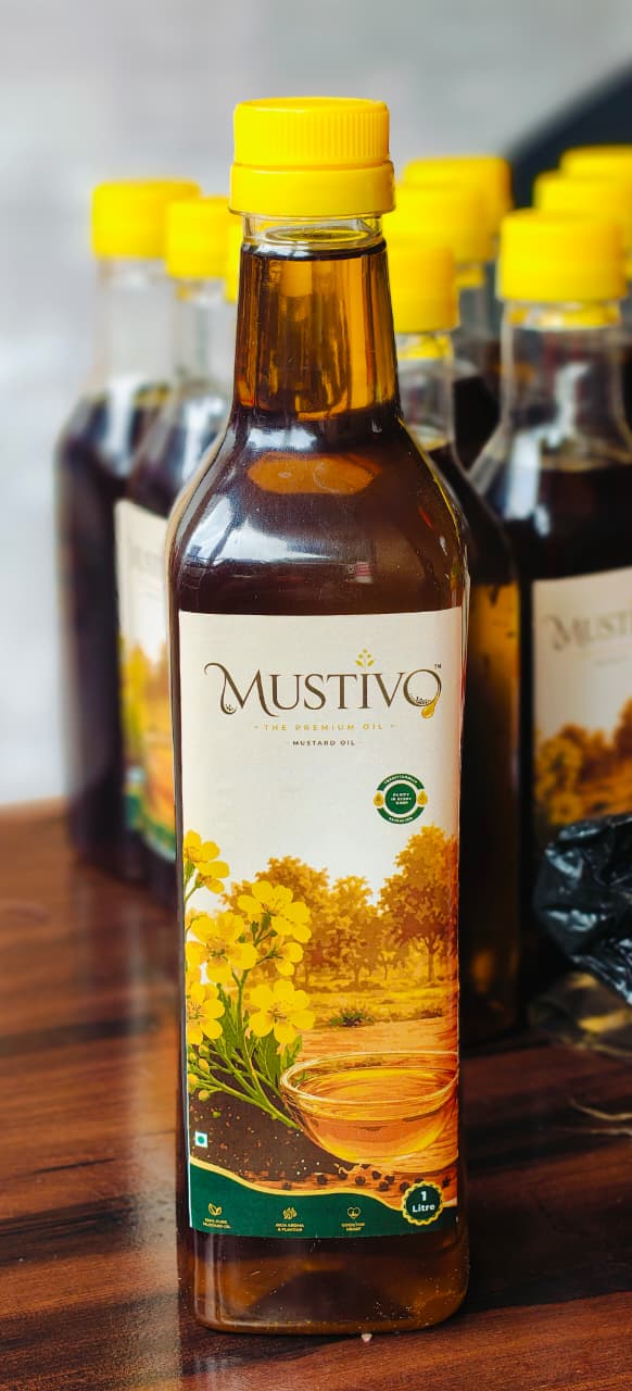 MUSTIVO™ Pure Kachi Ghani Mustard Oil | 100% Traditionally Extracted Sarson Ka Tel | Zero Cholesterol & Trans Fat | Rich in MUFA | Premium Edible Oil - 1 Litre